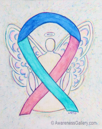 Thyroid Cancer Awareness Ribbon Blue, Teal, and Pink Angel Art Painting Image