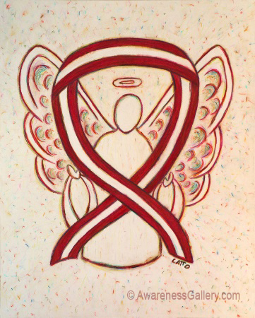 Head and Neck Cancers Awareness Ribbon Burgundy and Ivory Angel Art Painting Image