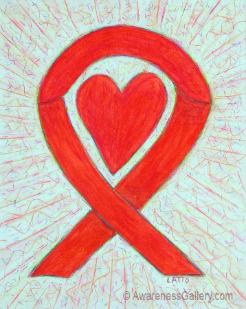 Red Awareness Ribbon Heart Art Painting Image
