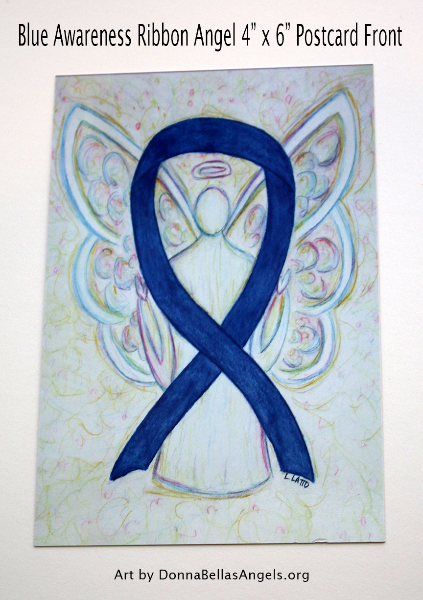 Blue Awareness Ribbon Guardian Angel Art Painting Postcard (Front)