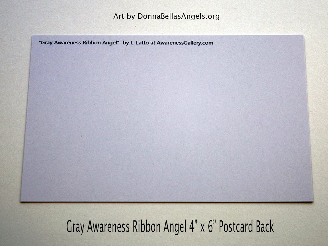 Gray Awareness Ribbon Guardian Angel Art Painting Postcard (Back)