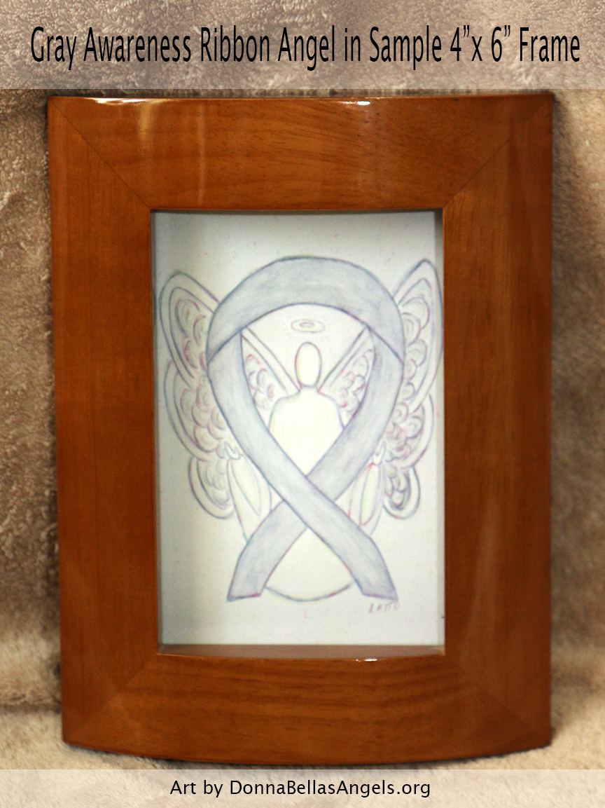Gray Awareness Ribbon Guardian Angel Art Painting Postcard in Sample 4"X6" Frame
