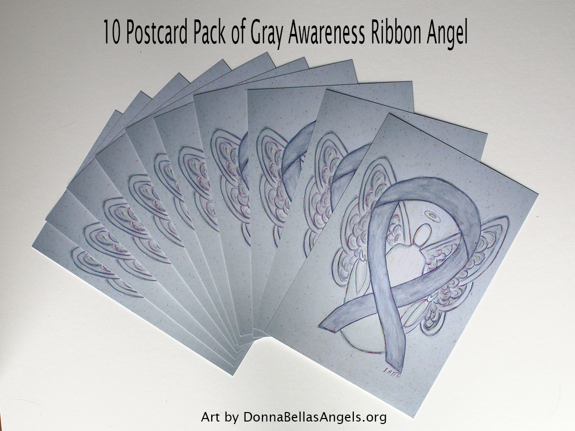 Gray Awareness Ribbon Guardian Angel Art Painting Postcards 10 Pack on Etsy