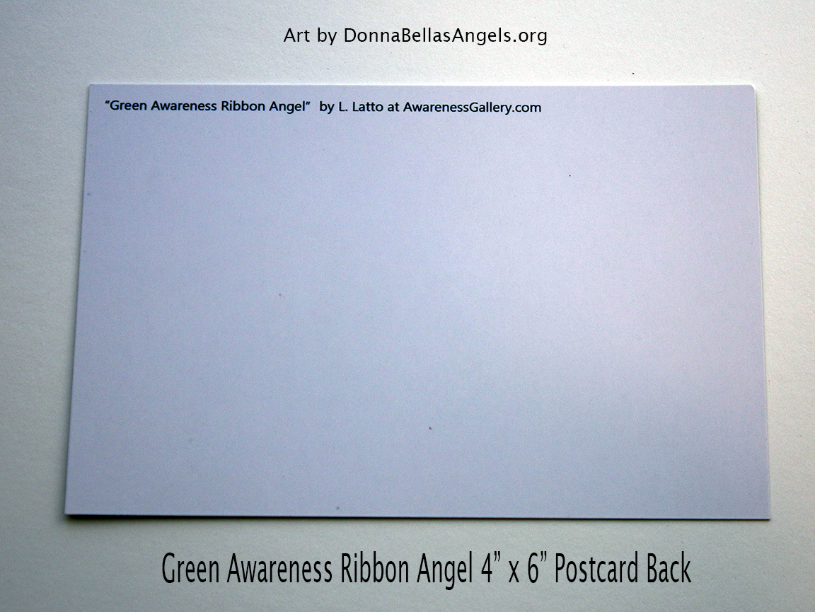 Green Awareness Ribbon Guardian Angel Art Painting Postcard (Back)