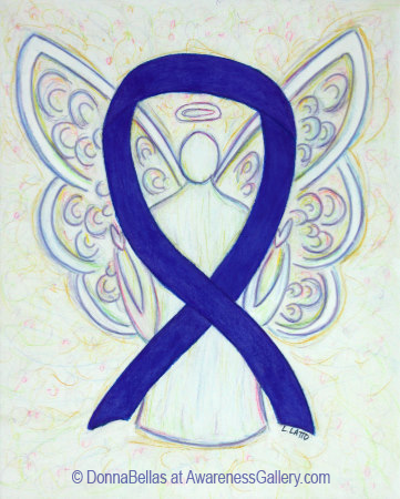 Dark Blue, Indigo, or Navy Awareness Ribbon Angel Art Painting Image