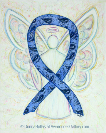 Thyroid Disease Awareness Ribbon Paisley Blue Angel Art Pictures