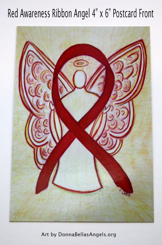 Red Awareness Ribbon Angel Postcards Art Painting (Front)