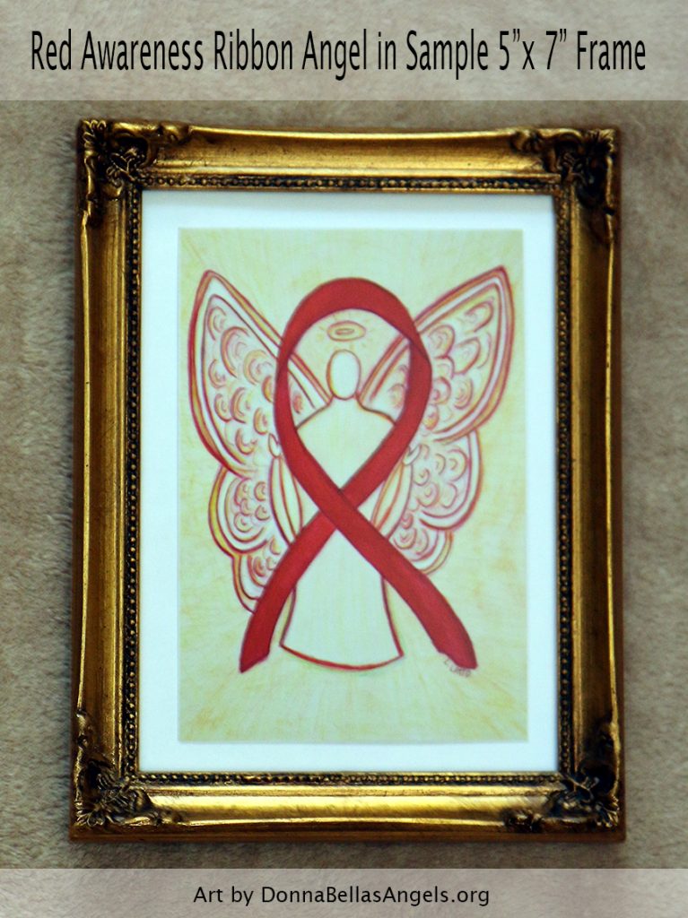 Red Awareness Ribbon Angel Postcard in Sample 5"x7" Framing