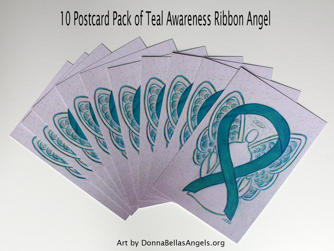 Teal Awareness Ribbon Guardian Angel Art Painting Postcards 10 Pack on Etsy