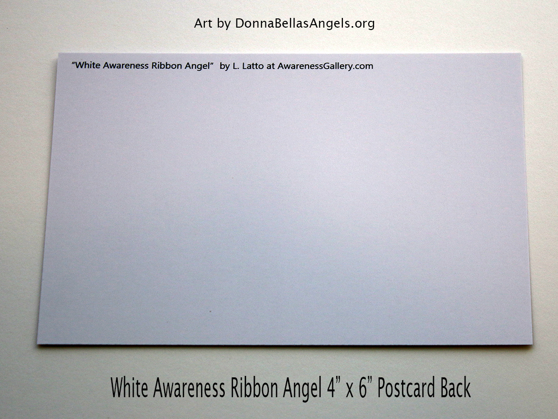 White Awareness Ribbon Guardian Angel Art Painting Postcard (Back)