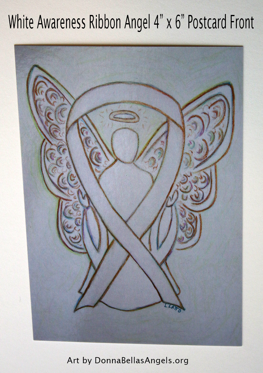 White Awareness Ribbon Guardian Angel Art Painting Postcard (Front)