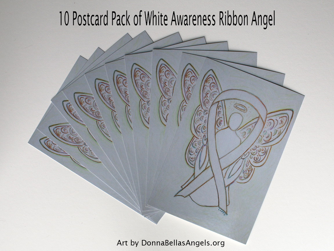 White Awareness Ribbon Guardian Angel Art Painting Postcards 10 Pack on Etsy
