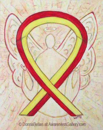 Red and Yellow Awareness Ribbon Angel Art Watercolor Image