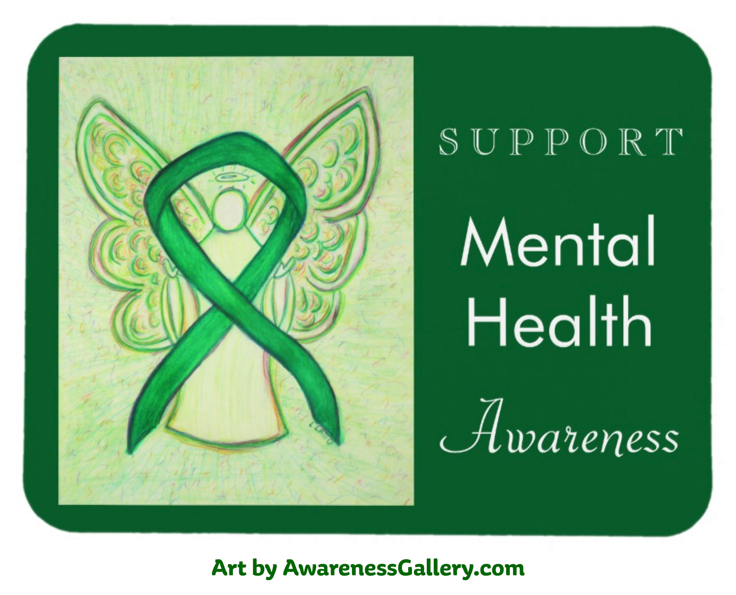 Personalize Mental Health Awareness Green Ribbon Angel Art Custom Gift