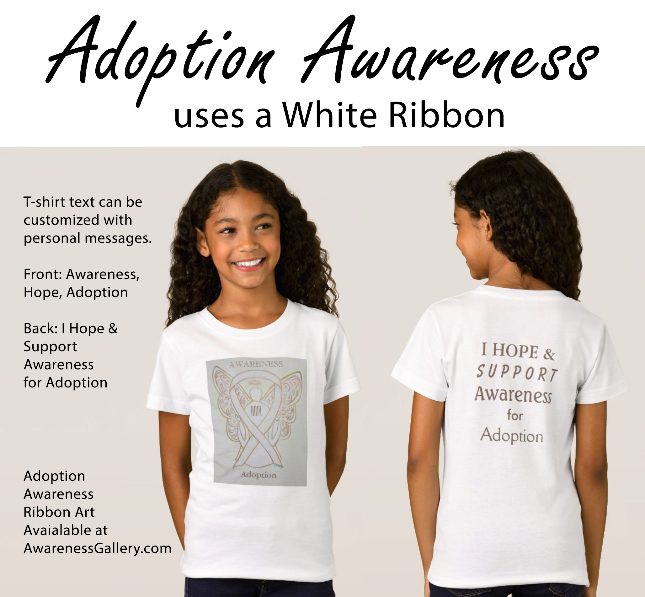 Adoption Awareness White Ribbon - Make Custom Adoption Awareness Clothing & Gifts!