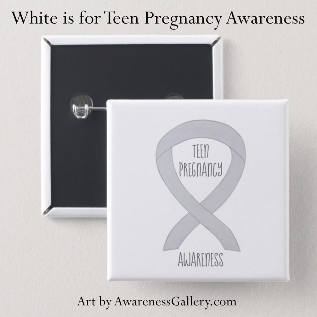 Teen Pregnancy Prevention White Awareness Ribbon Art Pins Buttons & Custom Merchandise