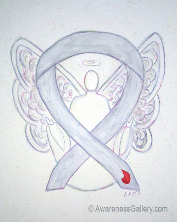 Gray with Red Blood Drop Diabetes Awareness Ribbon Angel Art Painting