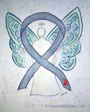 Grey with Red Blood Drop Diabetes Awareness Ribbon Angel Art Painting