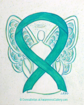 Teal Awareness Ribbon Angel Painting Art