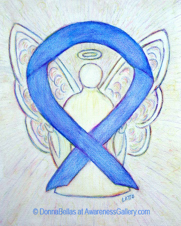 Violet Blue Sunset Awareness Ribbon Angel Painting Art