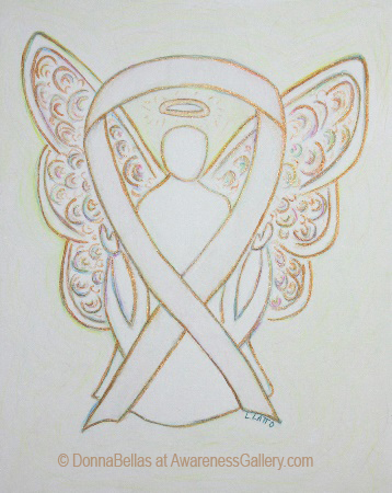 White and Gold Awareness Ribbon Angel Painting Art