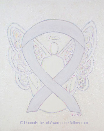 Pearl White Lung Diseases Awareness Ribbon Angel Painting Art