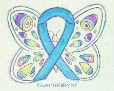 Blue Awareness Ribbon Butterfly Art Painting