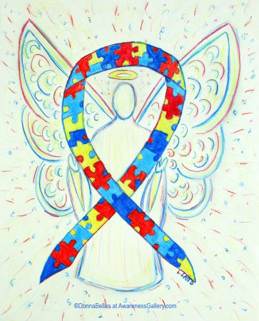Autism Spectrum Puzzle Awareness Ribbon ASD Angel Art Image