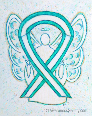 Cervical Cancer Awareness Ribbon Teal and White Angel Art Painting Image