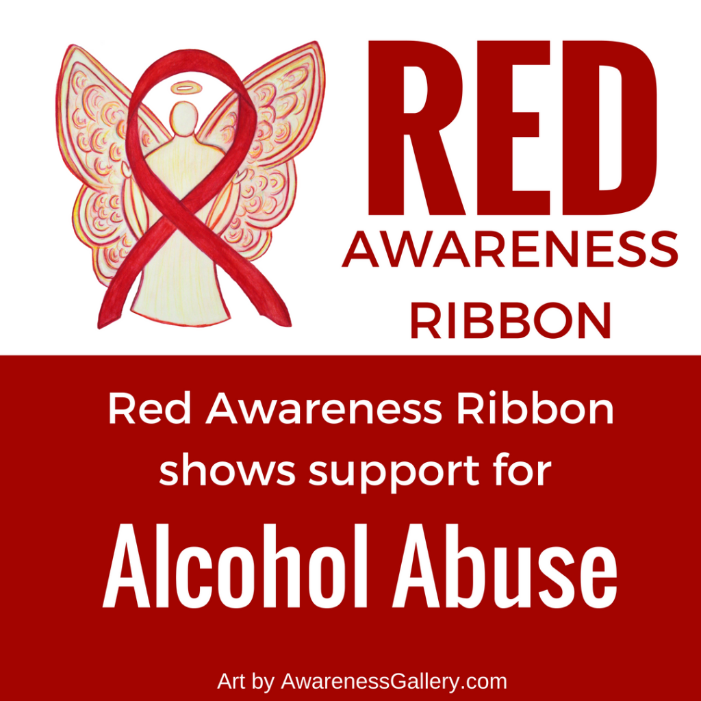Alcohol Abuse Red Awareness Ribbon Angel Gifts