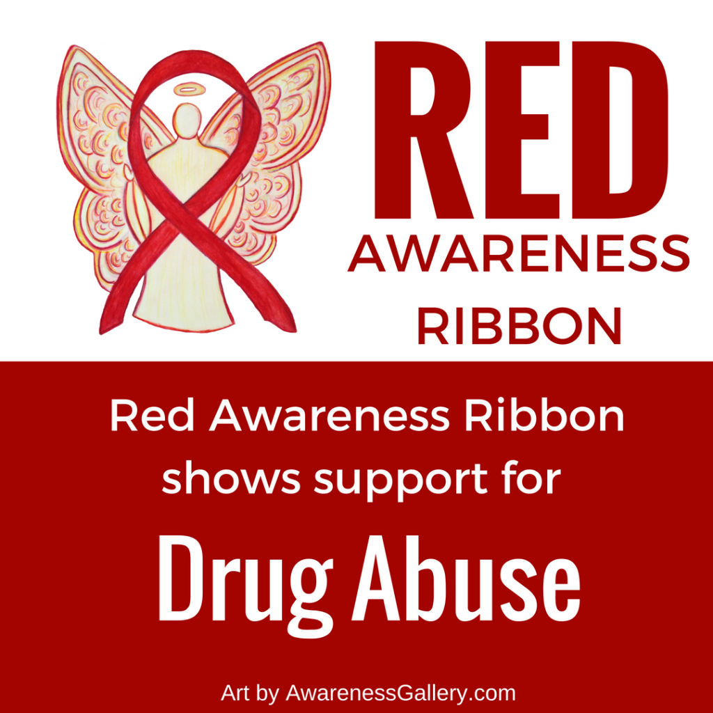 Drug Abuse Red Awareness Ribbon Angel Gifts