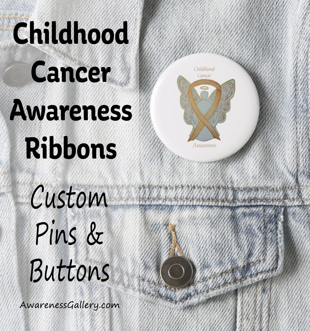 Personalized Pediatric Cancer Awareness Ribbon Pin and Button Art Photo