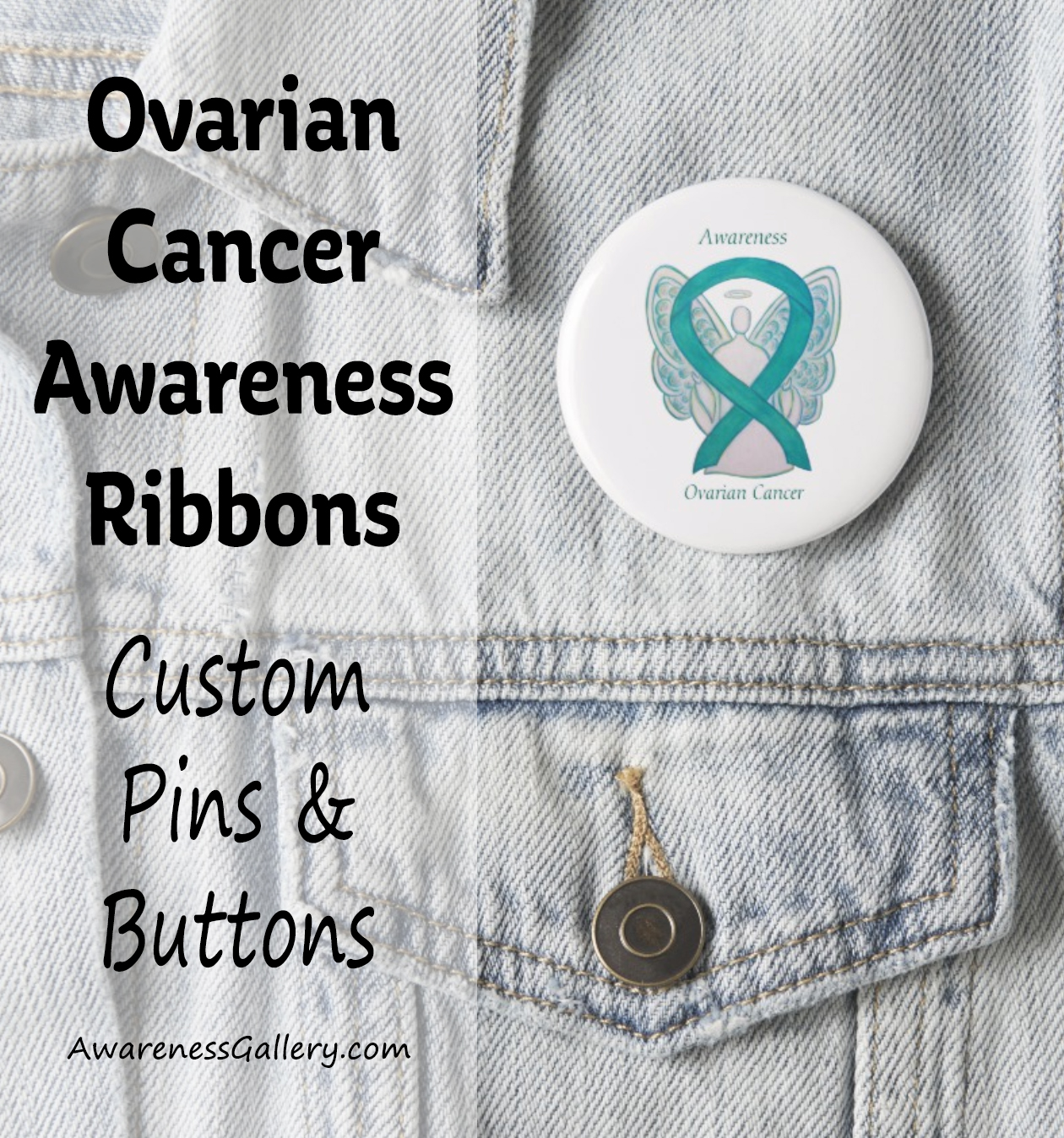 Personalized Ovarian Cancer Awareness Ribbon Customize Pins and Buttons Art Photo