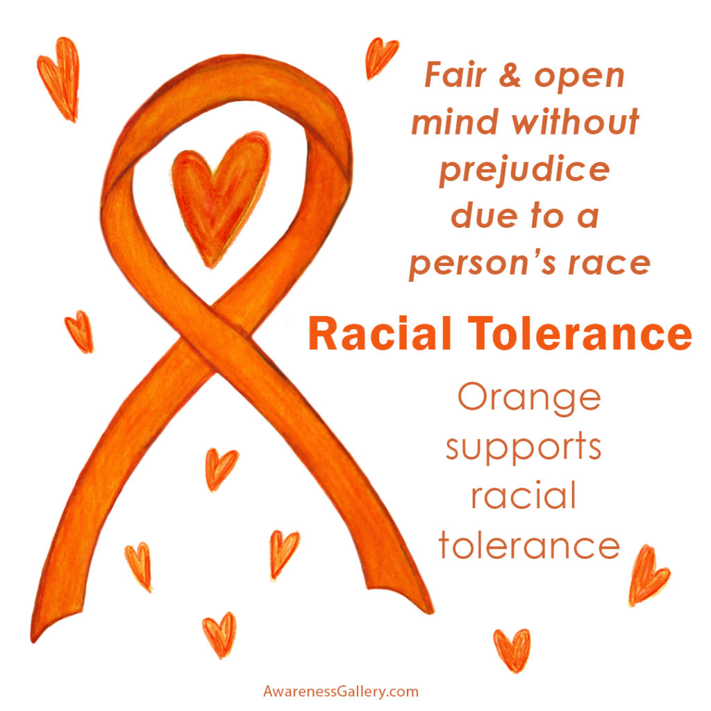 Racial Tolerance Awareness uses an orange ribbon for its cause support