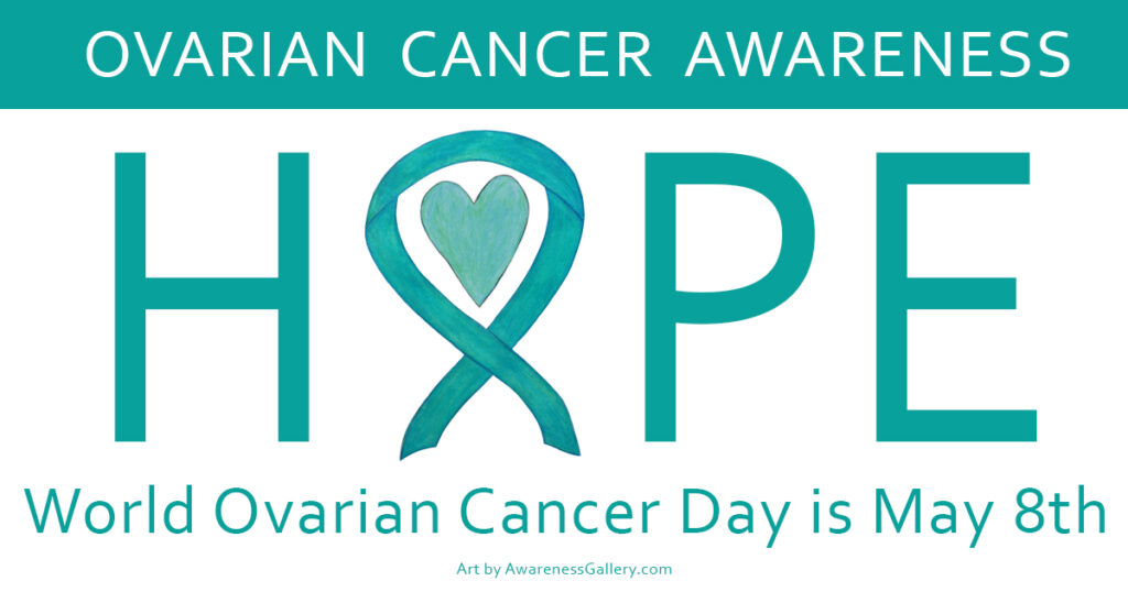 Ovarian Cancer Awareness Teal Ribbon Heart Hope Art