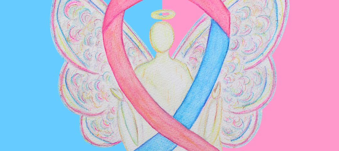 Baby Loss Awareness Pink and Blue Ribbon Angel Art