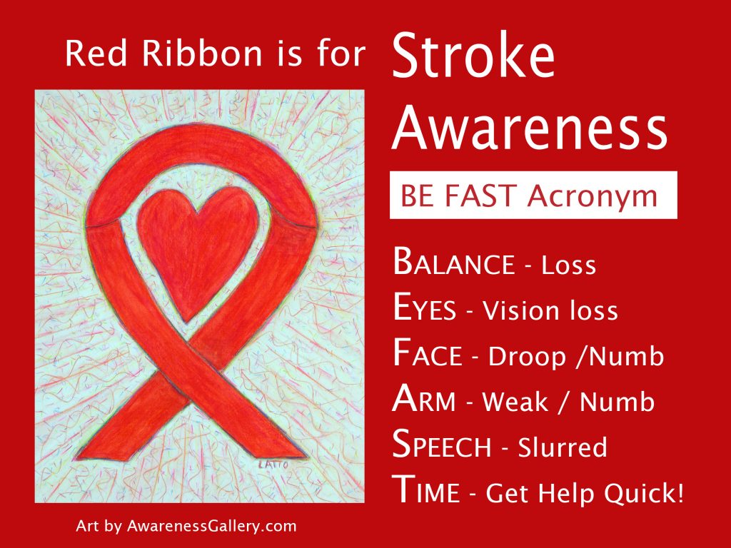 Stroke Awareness Ribbon Red Heart Art Painting BE FAST Acronym