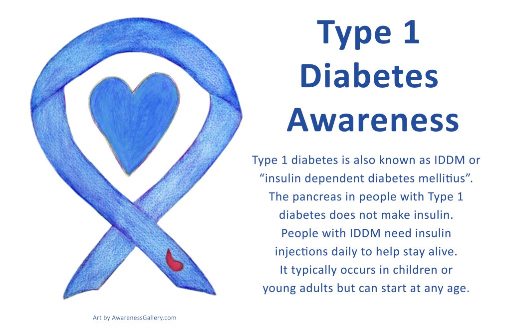 Type 1 Diabetes Awareness Ribbon Heart Art