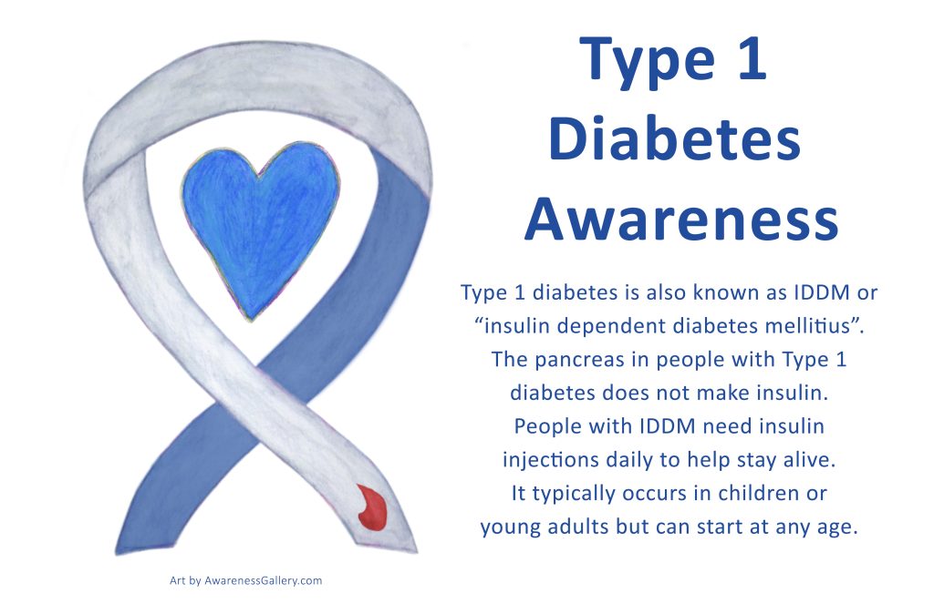 Type 1 Diabetes Awareness Ribbon Heart Art