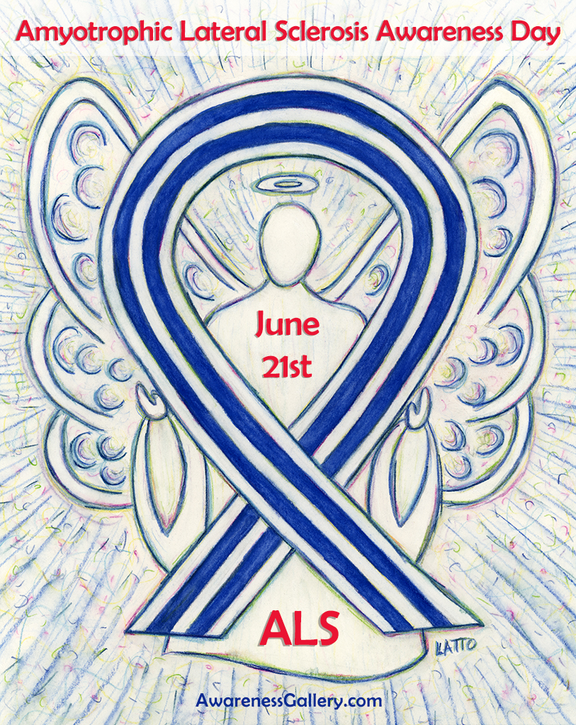 ALS Awareness Day June 21st - Amyotrophic Lateral Sclerosis Awareness Blue and White Pinstripes Angel Art Painting