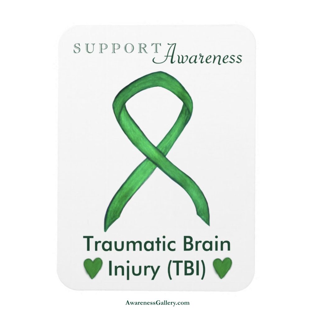 Traumatic Brain Injury (TBI) Green Awareness Ribbon Art Refrigerator Magnet