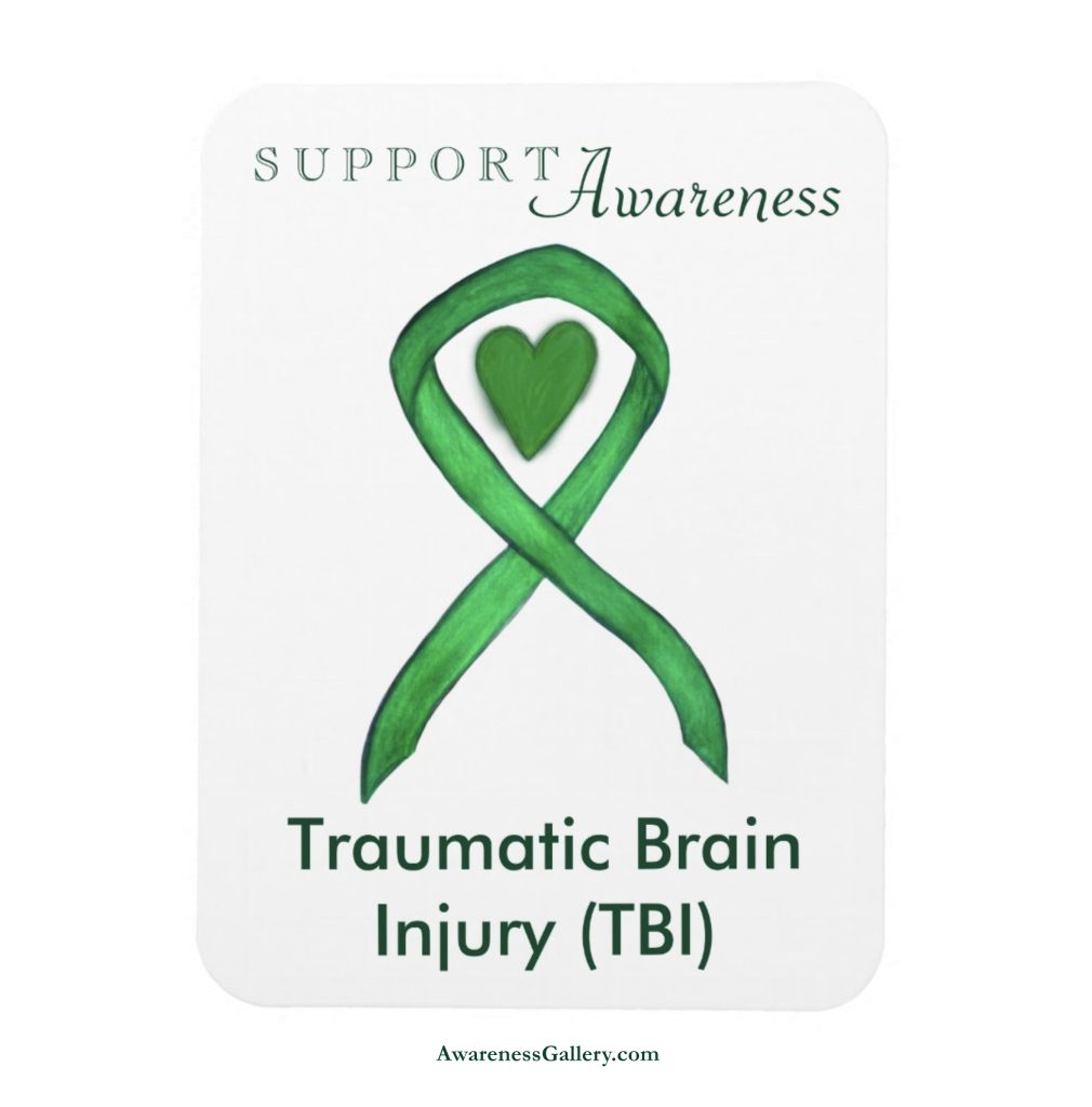 Traumatic Brain Injury (TBI) Green Awareness Ribbon Heart Art Refrigerator Magnet